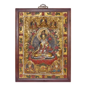 A Gilt Silver Manjushri Thangka