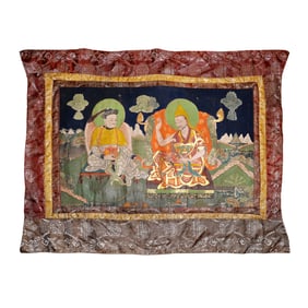 A Painted Thangka of Fifth Dalai Lama with Emperor Shungzhi