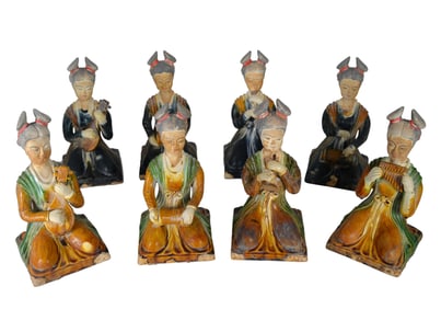 A Group of Eight  Sancai Pottery