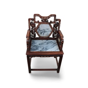 Chinese Hardwood Armrest Chair with Marble Inlay