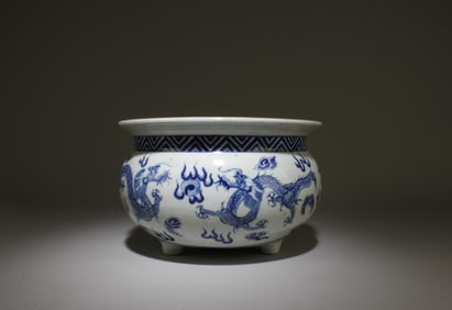 Chinese Blue & White Tripod Censer
