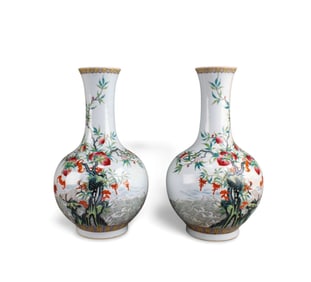 A Pair of Chinese Fencai Porcelain Vases