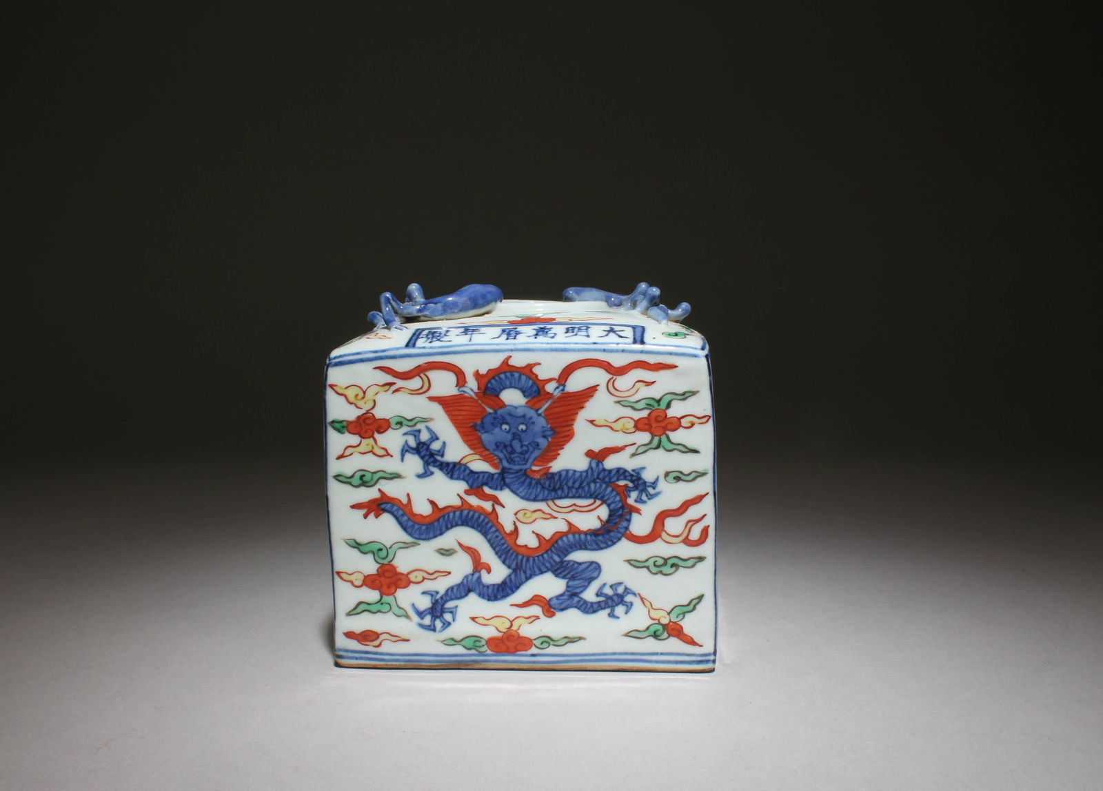 A Wucai Jar: A Wucai Jar. Dimensions: 4.5" x 3.6".