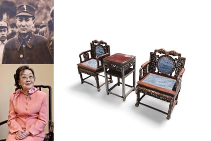 A Set of Hardwood Two Arm Chairs and Side Table