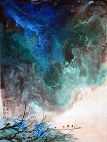 Zhang Daqian Mark  Chinese Landscape Painting, Ink and Color on Paper, Mounted