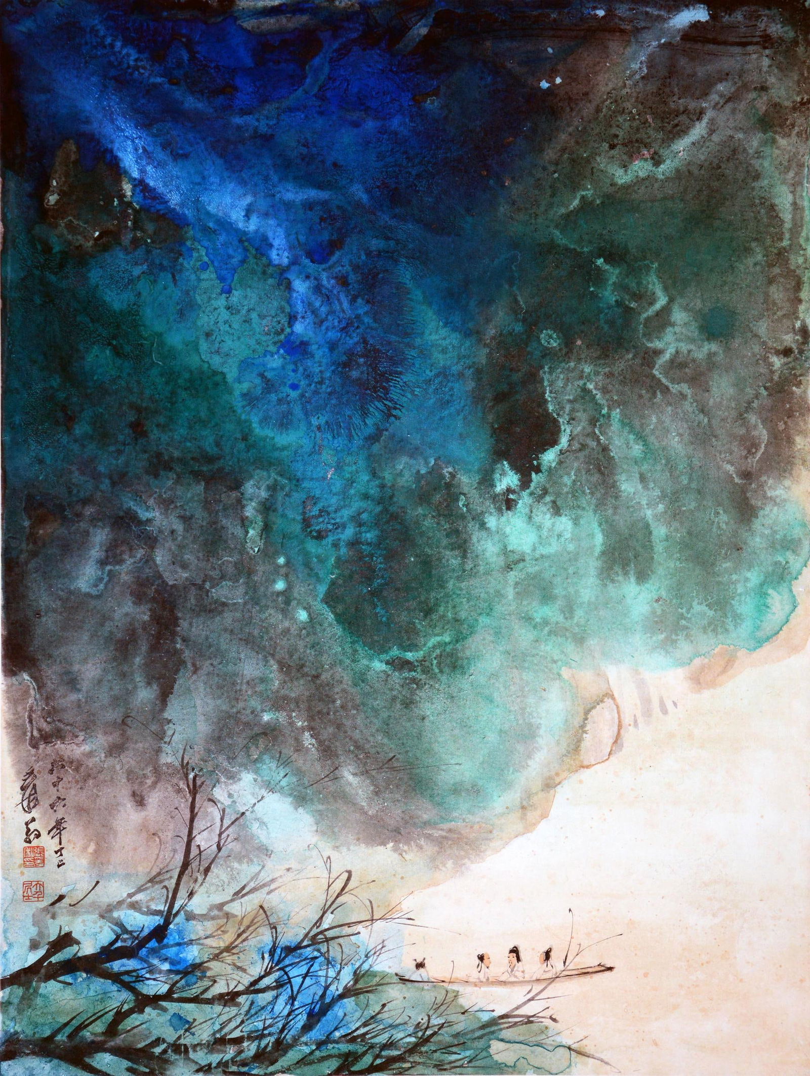 Zhang Daqian Mark Chinese Landscape Painting, Ink and Color on Paper, Mounted (1 of 6)