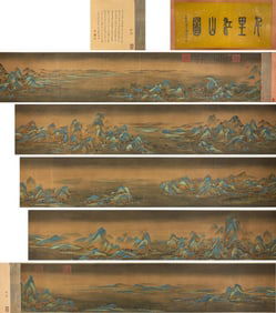 Wang Xi Meng Mark, Chinese Landscape Painting, Ink and Color on Silk, Hanging scroll