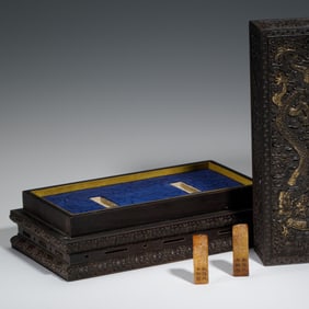 Two Sandalwood Twin-Dragon Tianhuang Stone Seals