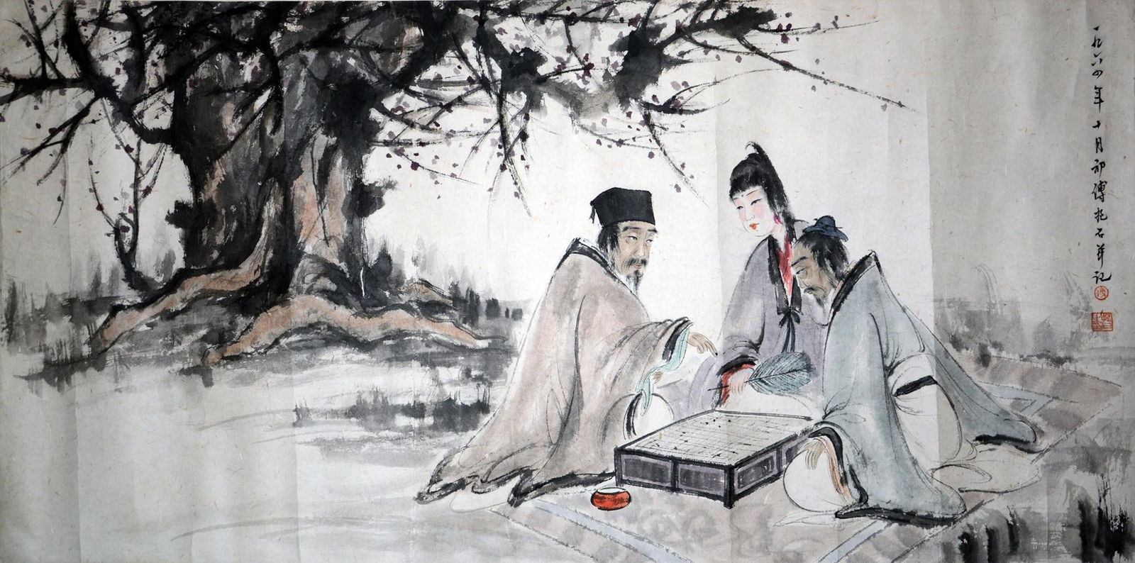 Attributed to Fu Baoshi, Chinese painting paper scroll: Attributed to Fu Baoshi, Chinese painting paper scroll. Dimensions: 26.77" × 54.33".
