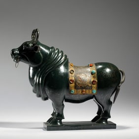 Spinach-Green Jade Ox Ornament
