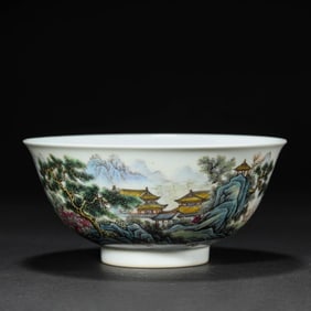 Famille Rose Landscape Bowl