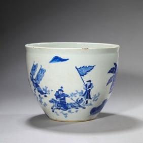 Blue and White Horse Jar with Wood Box