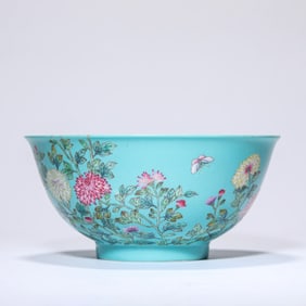 Turquoise-Green-Ground Peony Bowl