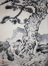 Attributed to Xu Beihong, Chinese painting paper scroll