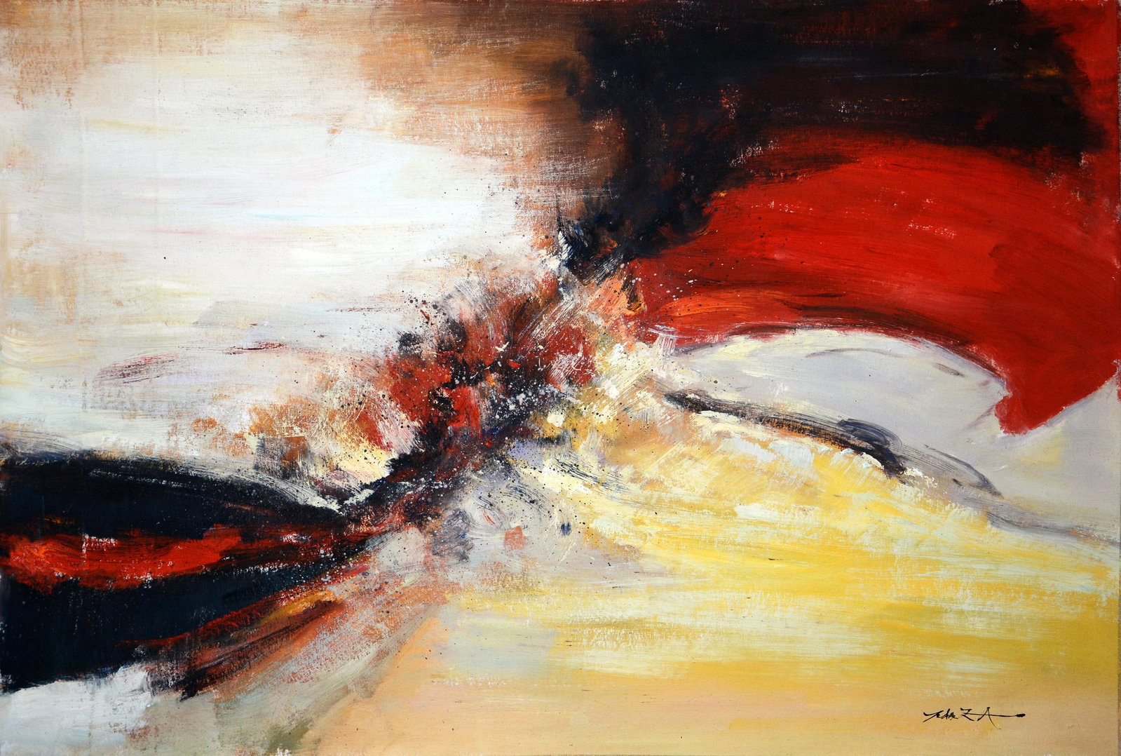 Zhao Wuji Mark, Chinese Painting, Oil on Canvas: Zhao Wuji Mark, Chinese Painting, Oil on Canvas. Dimensions: 23.62" × 34.65".