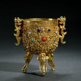 Gilt Bronze Tripod Jue Cup
