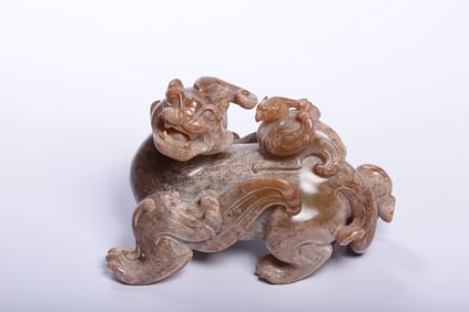 A Jade Dragon and Phoenix Ornament