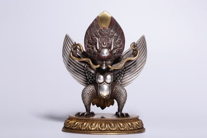 A Gilt Silver Gilt Bronze Mahamayuri Statue