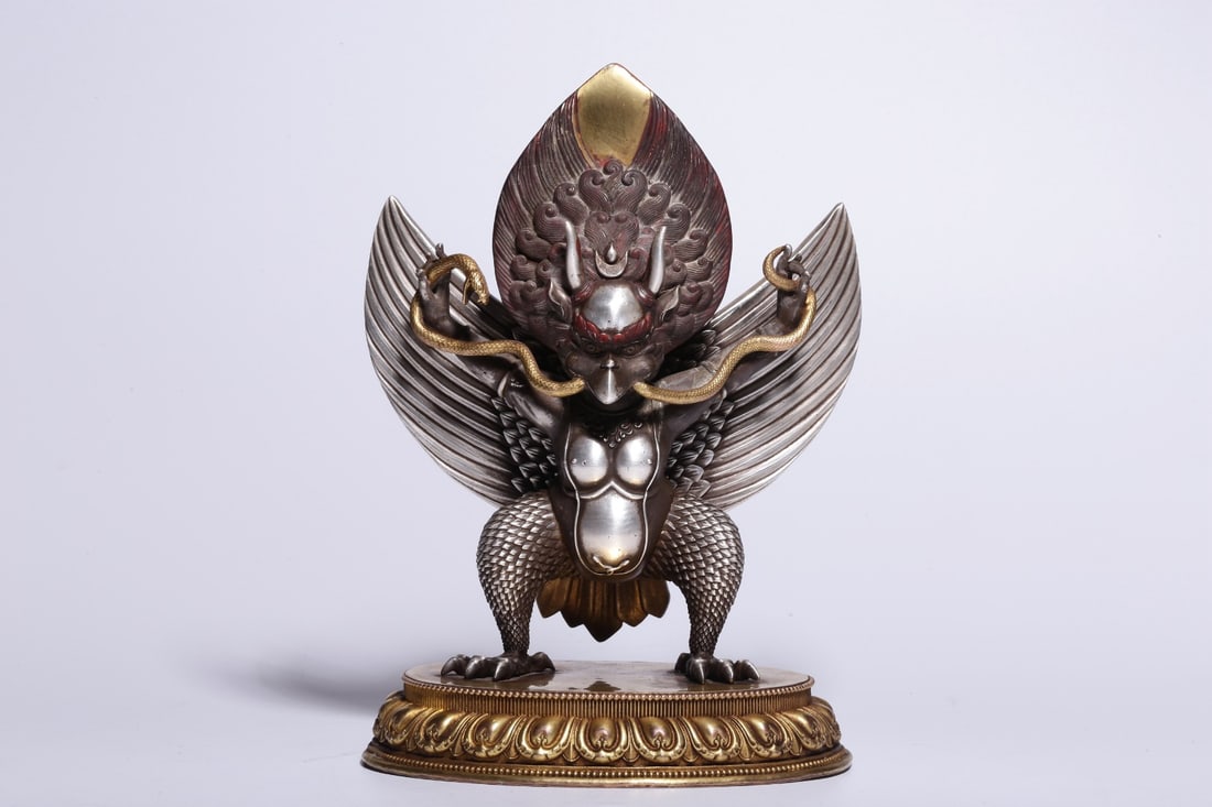 A Gilt Silver Gilt Bronze Mahamayuri Statue: A Gilt Silver Gilt Bronze Mahamayuri Statue. Dimensions: 7.09in x 5.12in x 3.54in.