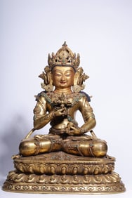 A Gilt Bronze Vajrasattva Statue Inlaid With Stones