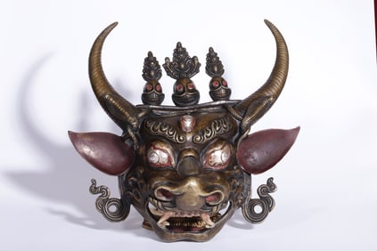 A Bronze Silver-Inlaid Mask