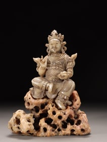 A Shoushan Furong Stone Yellow Wealth Deity Statue
