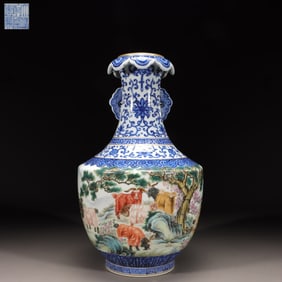 A Blue and White Fencai Vase