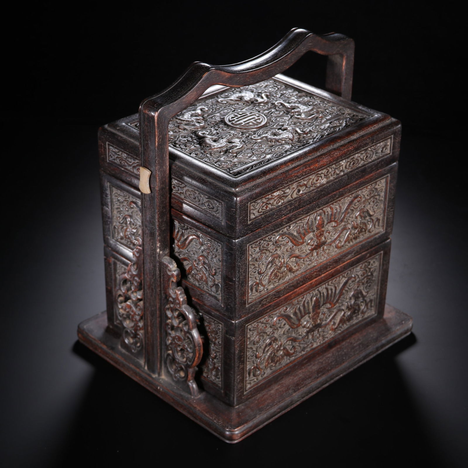 A Zitan Wood Food Box: A Zitan Wood Food Box. Height: 10.24in; Width: 8.86in.