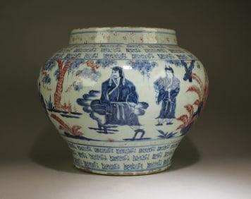 A Blue, White, and Iron-Red Jar with Figure Motif
