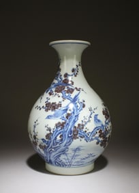 A Blue and White Porcelain Flower and Bird Vase