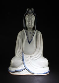 A Blue & White Seated Guanyin Statue