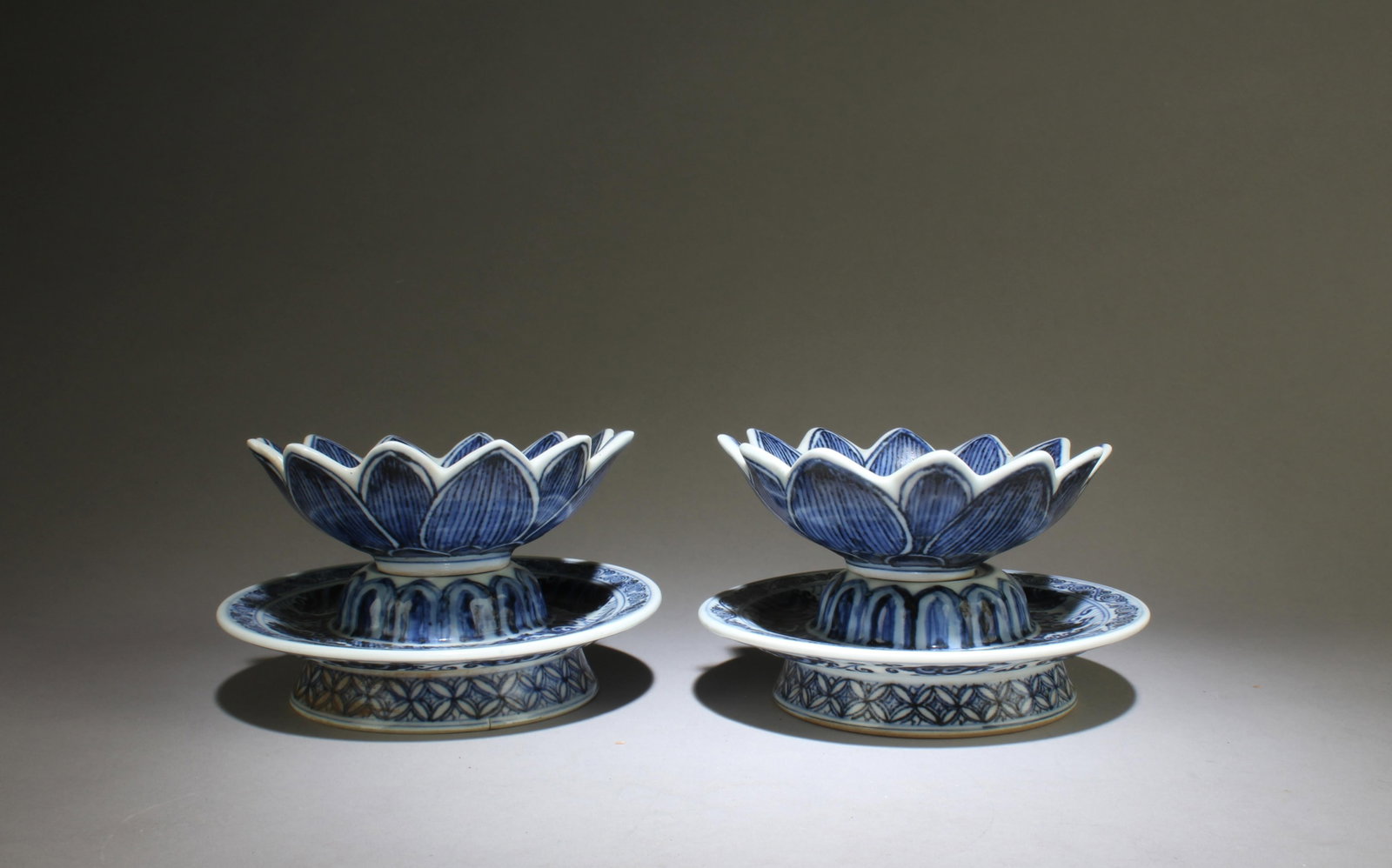 A Blue and White Lotus Plates: A Blue and White Lotus Plates. Dimensions: 3.7" x 6.2"