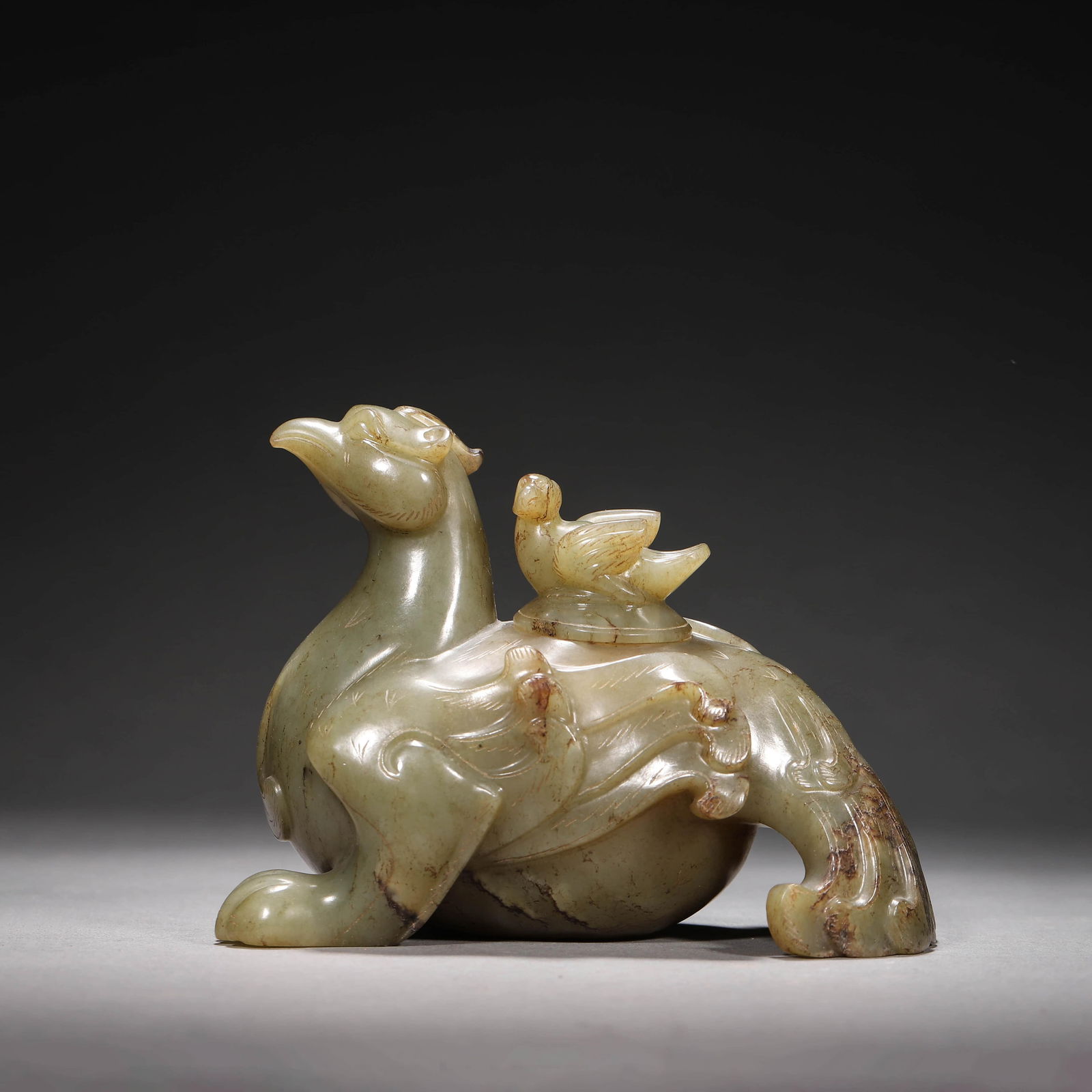Carved Celadon Glaze Mythical Beast Washer: Carved Celadon Glaze Mythical Beast Washer. Length:5.12" Width:3.15" Height:3.94"