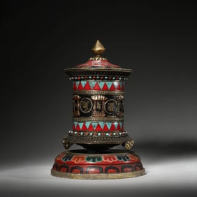 Gems Inlaid Bronze Praying Wheel