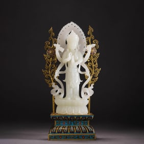 Carved White Jade Six-Armed Avalokitesvara