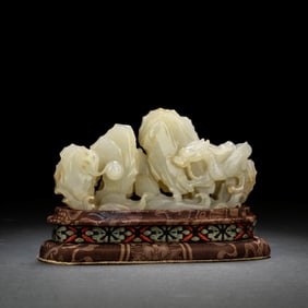Carved White Jade Dragon Brush Rack