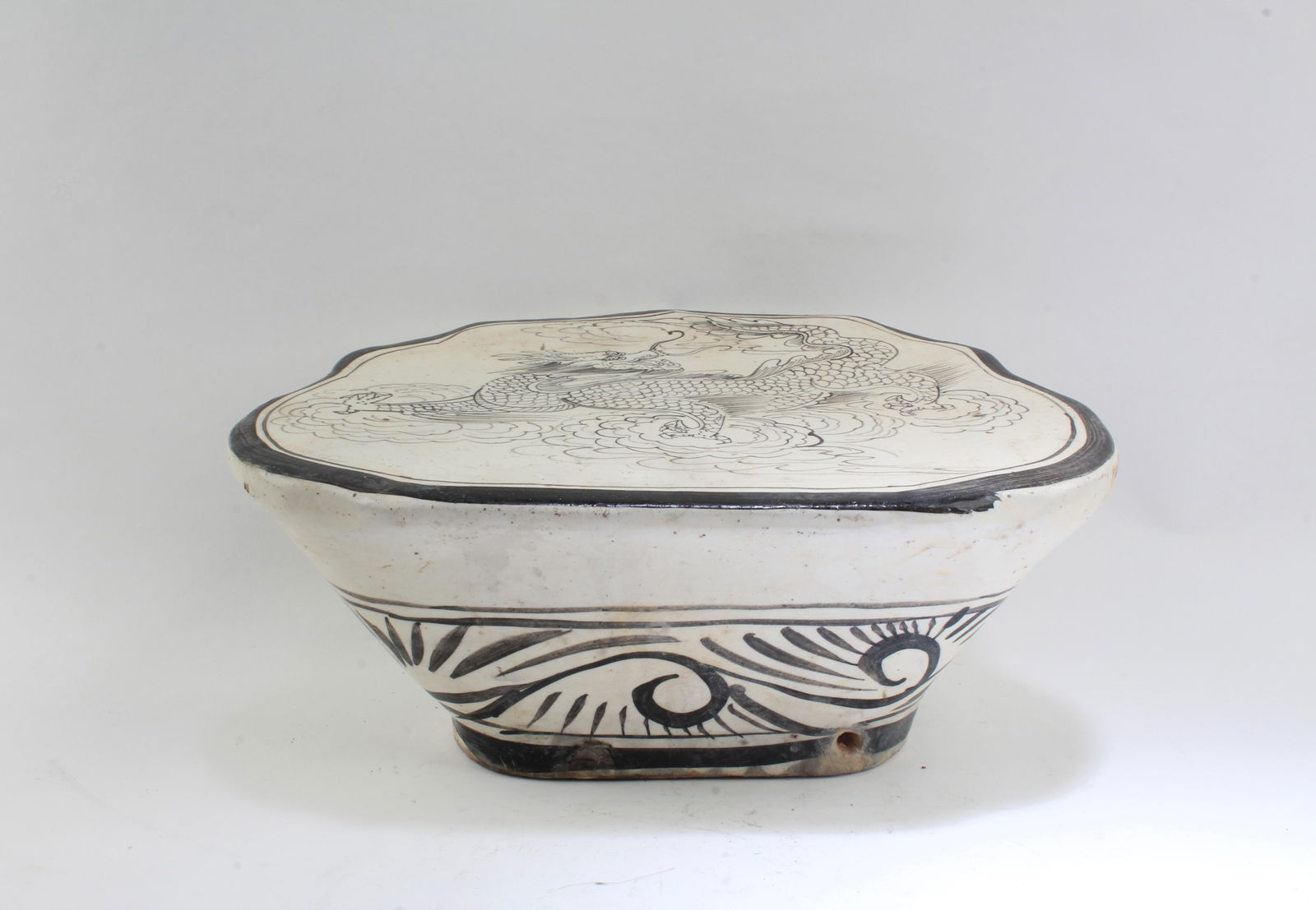 Chinese Cizhou Pillow: Chinese Cizhou Pillow. Length: 10.5" Height: 4.75" Width: 8"