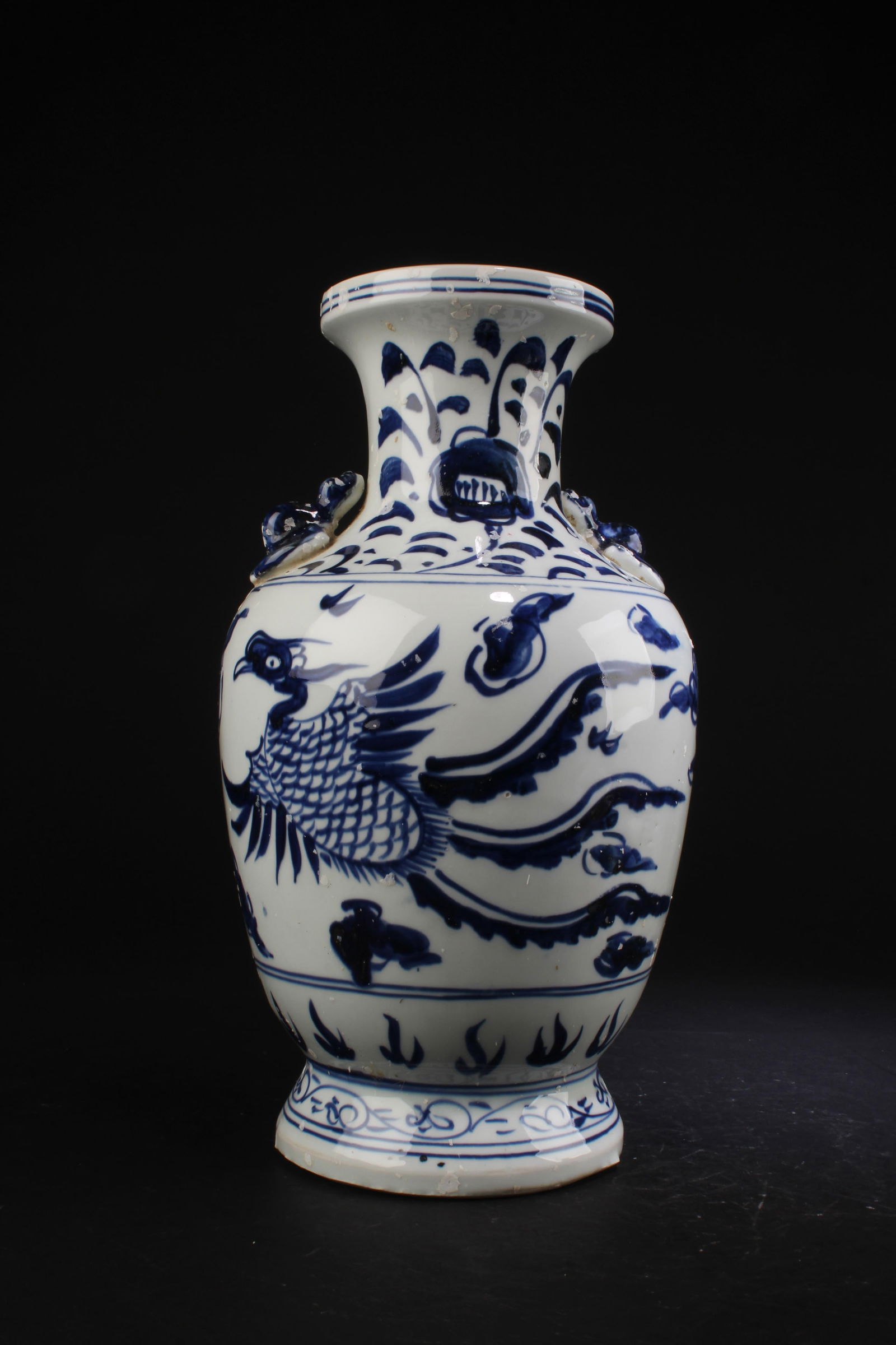 Chinese Blue & White Porcelain Vase: Chinese Blue & White Porcelain Vase. Height: 14"