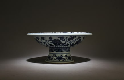 Chinese Blue & White Porcelain Stem Plate