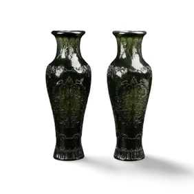 A Pair of Chinese Spinach Jade Vases
