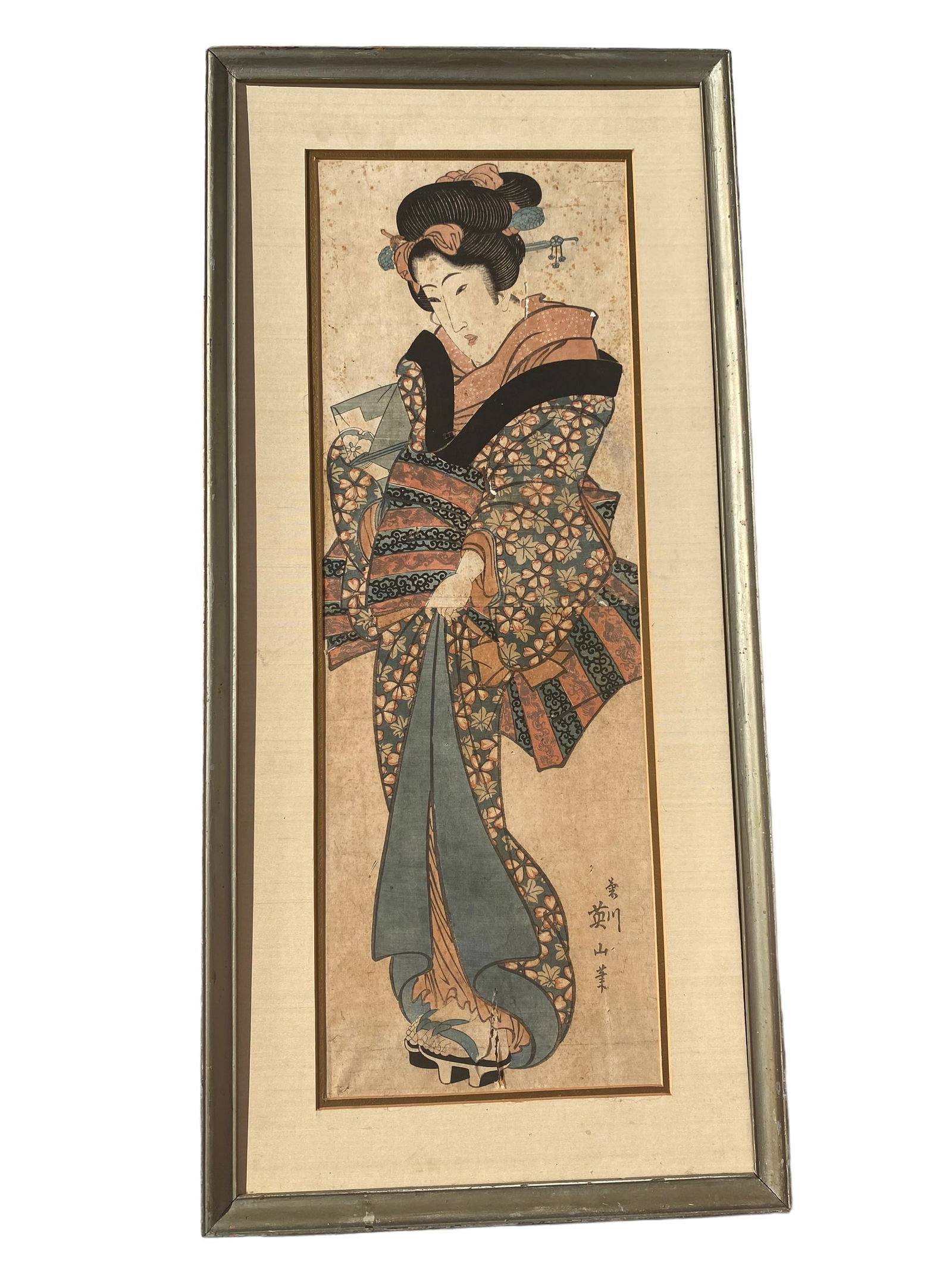 A Japanese Wood Block Print: A Japanese Wood Block Print. Frame Dimensions: 16.5''x34''