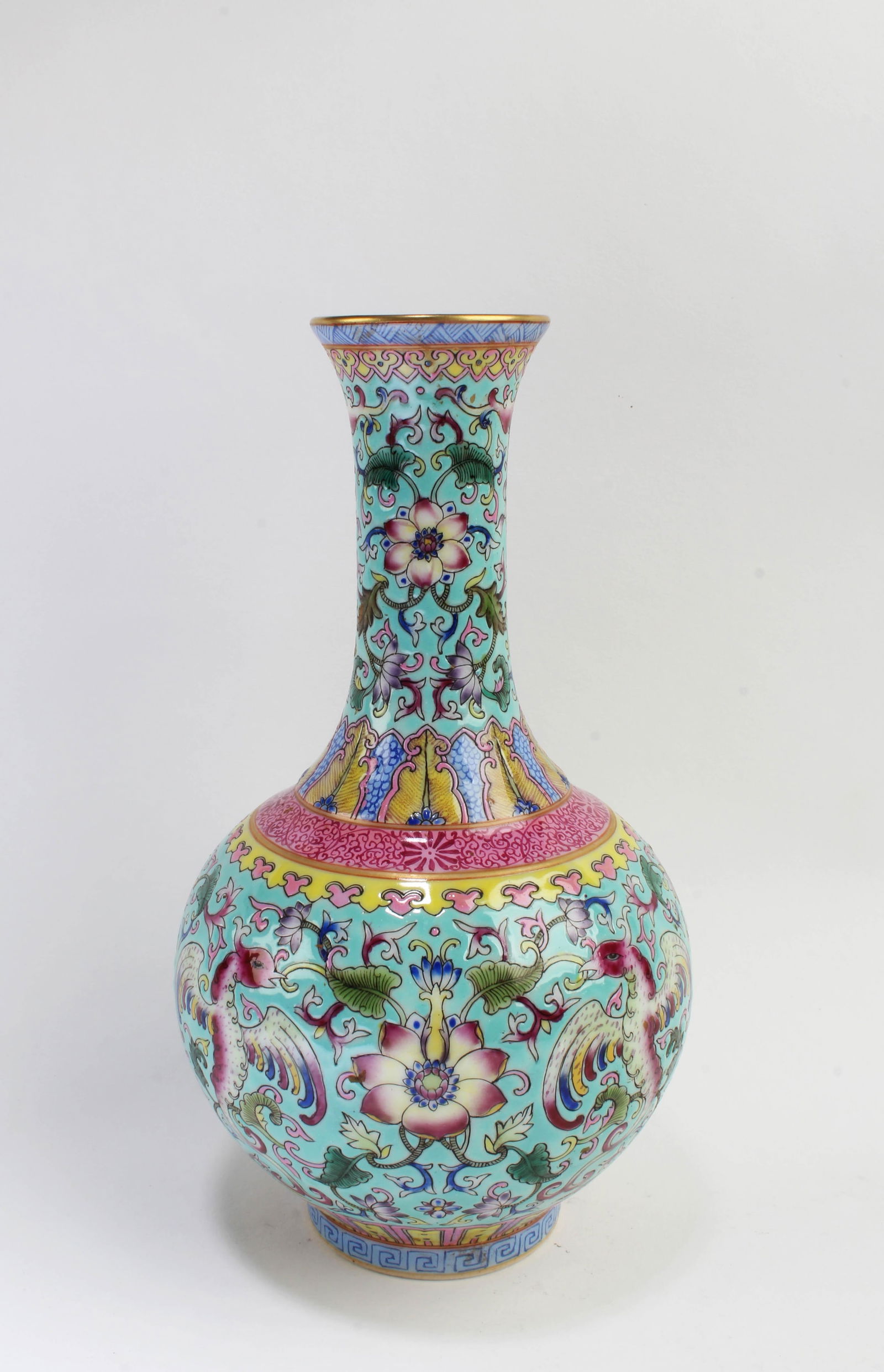 Chinese Famille Rose Porcelain Vase: Chinese Famille Rose Porcelain Vase. 'YongZheng' mark at base. Height: 6.75"