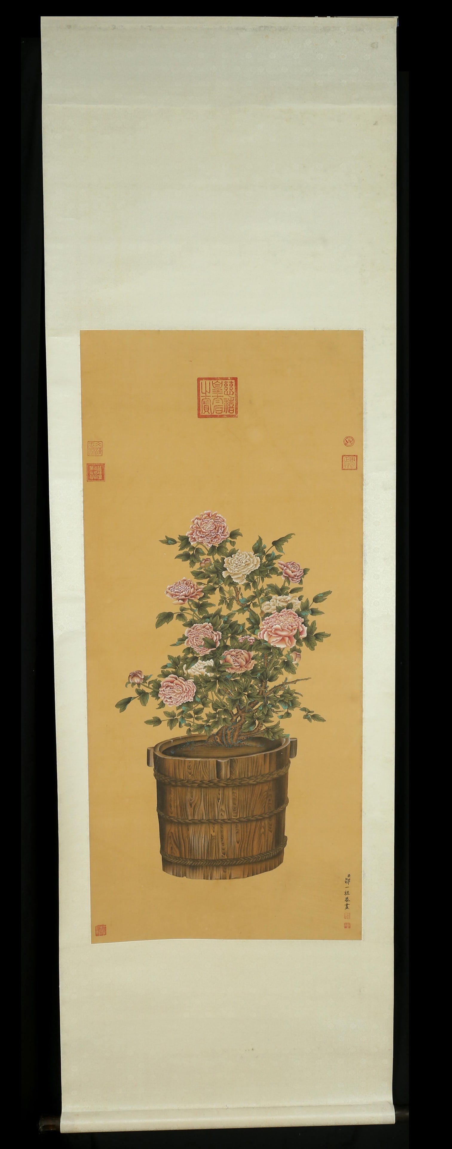 Chinese Hanging Scroll Painting: Chinese Hanging Scroll Painting, depicting flowers. Height: 47.63" Length: 21.65"