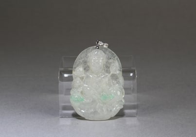 A Carved Jadeite Jade Guanyin Pendant