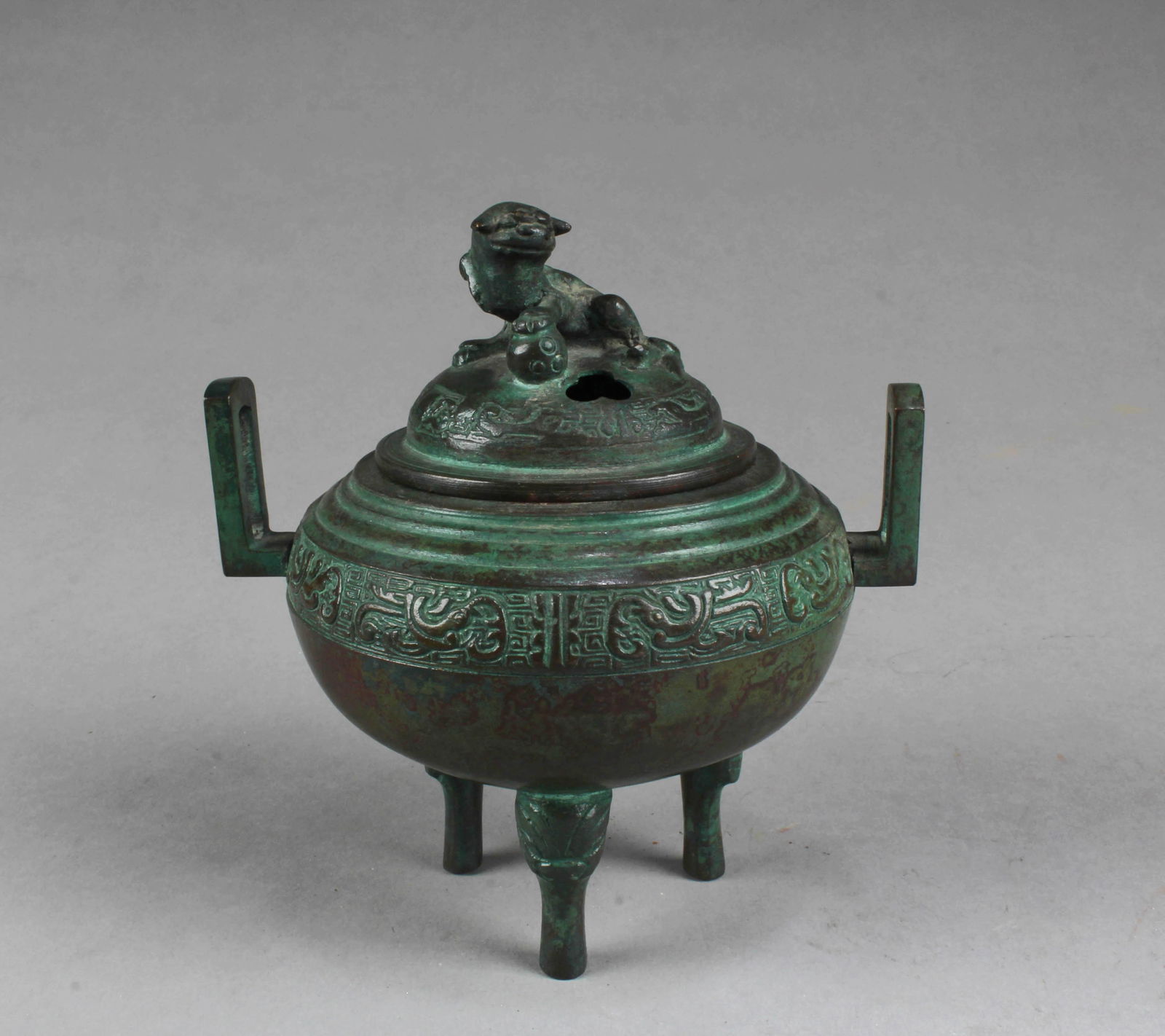 Chinese Bronze Censer: Chinese Bronze Censer with lid. Diameter: 5.35" Height: 5.8"