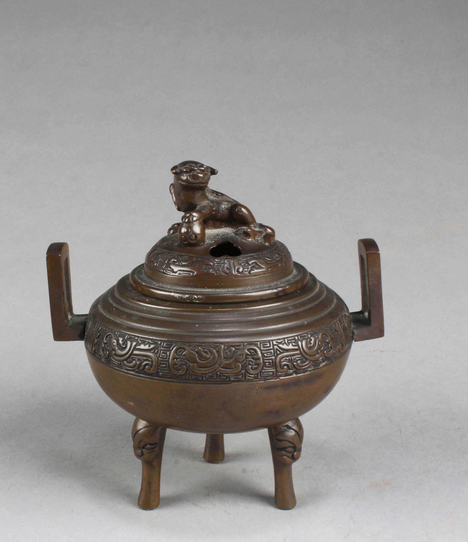 Chinese Bronze Censer: Chinese Bronze Censer with lid. Diameter: 5.25" Height: 5.8"