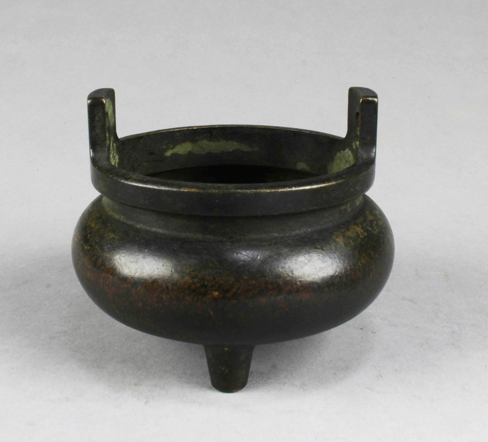 Chinese Bronze Censer: Chinese Bronze Censer. 'QianLong' mark at base. Diameter: 4.25"