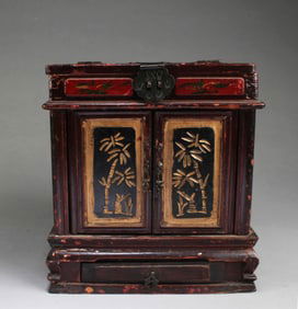 A Carved Wooden Makeup Box