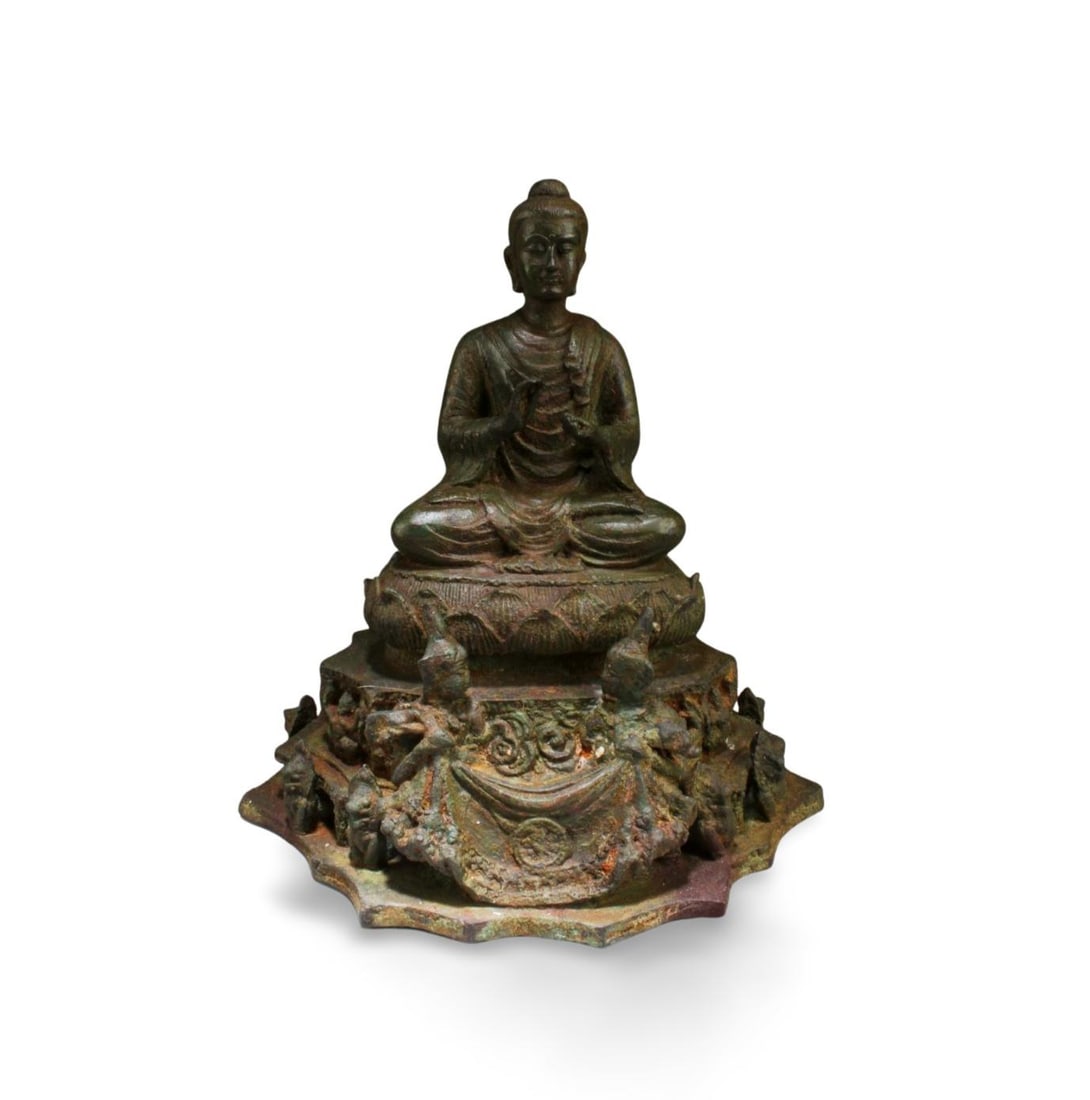 Antique Bronze Buddha Statue: Antique Bronze Buddha Statue. Length: 10" Height: 10.25"