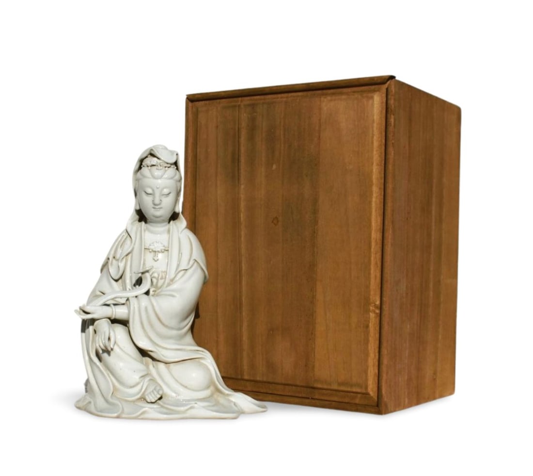 A Blanc De Chine Seated Statue with Box (1 of 6)